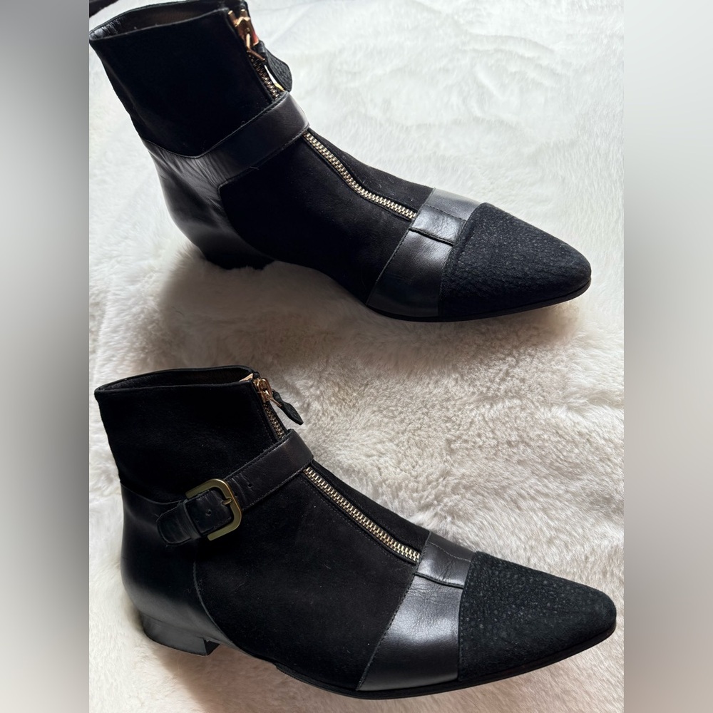 *AUTHENTIC* 
CHANEL Black Ankle Boots with Elegant Strap Detail